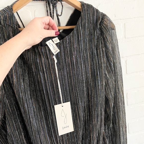 NWT Revolve x Joie Blouse Metallic Sheer Long Sleeve Smocked Open back Black XL - Picture 11 of 14